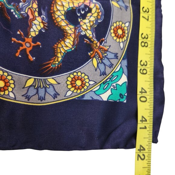 VTG Tongyu 100% Silk Scarf 42x42 Hand Rolled Hem Chinese Dragon Motif Multicolor - Picture 3 of 15